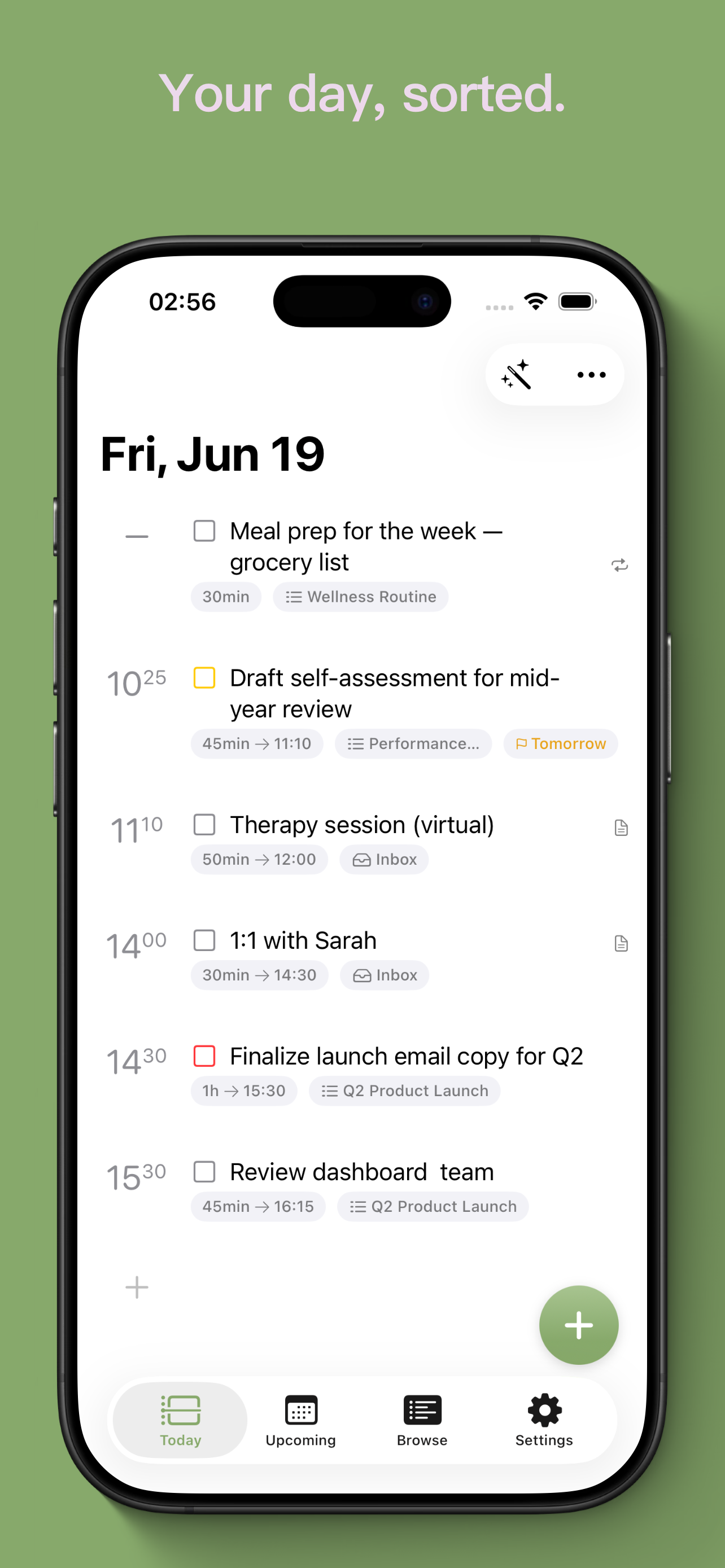 Screenshot of Flowiz App's Today view.