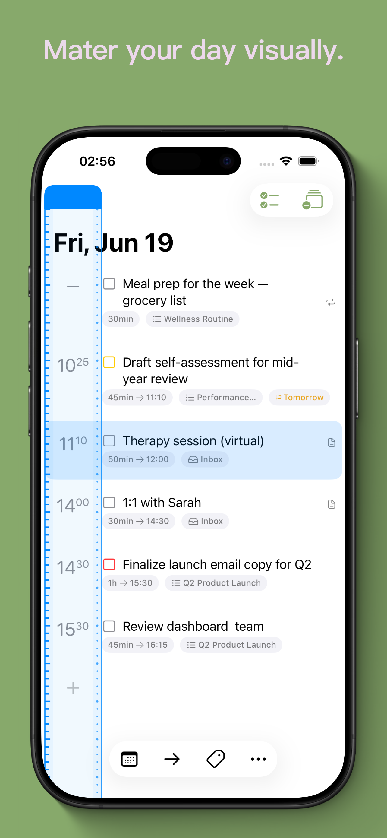 Screenshot of Flowiz App's Timeline view.