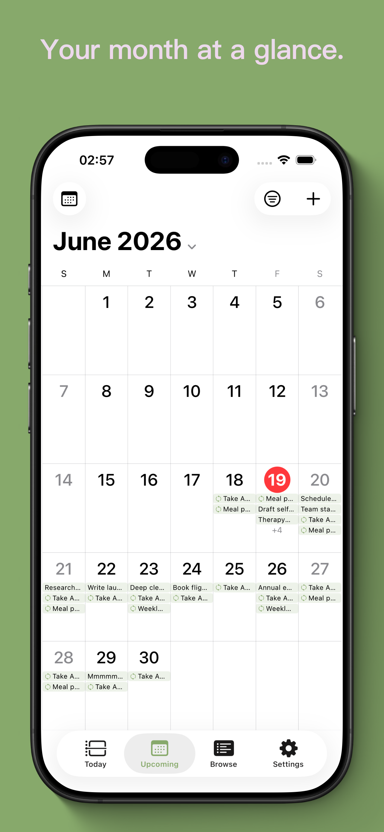Screenshot of Flowiz App's Calendar view.