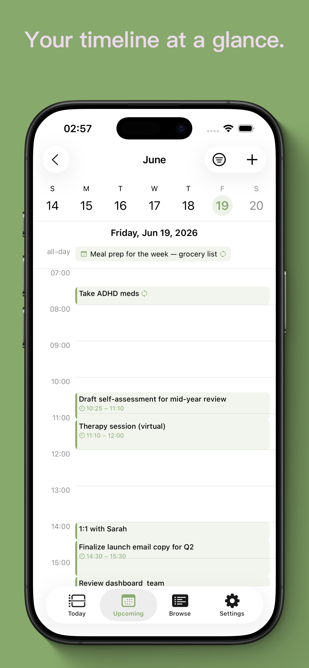 Screenshot of Flowiz App's Week view.